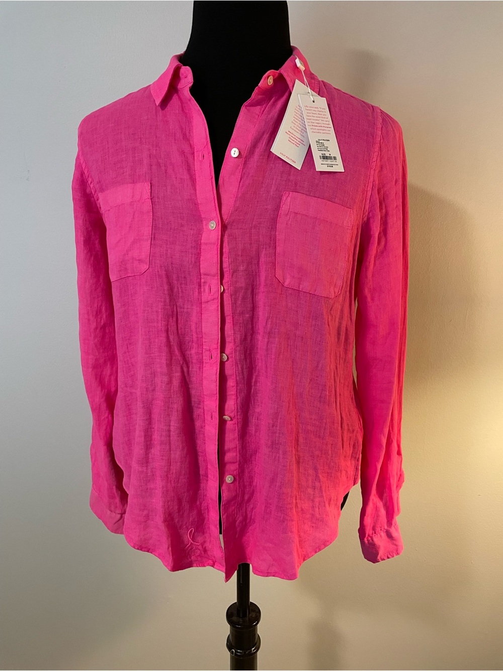 Lilly Pulitzer Hot Pink Linen Button-Down Shirt Breast Cancer Research NWT